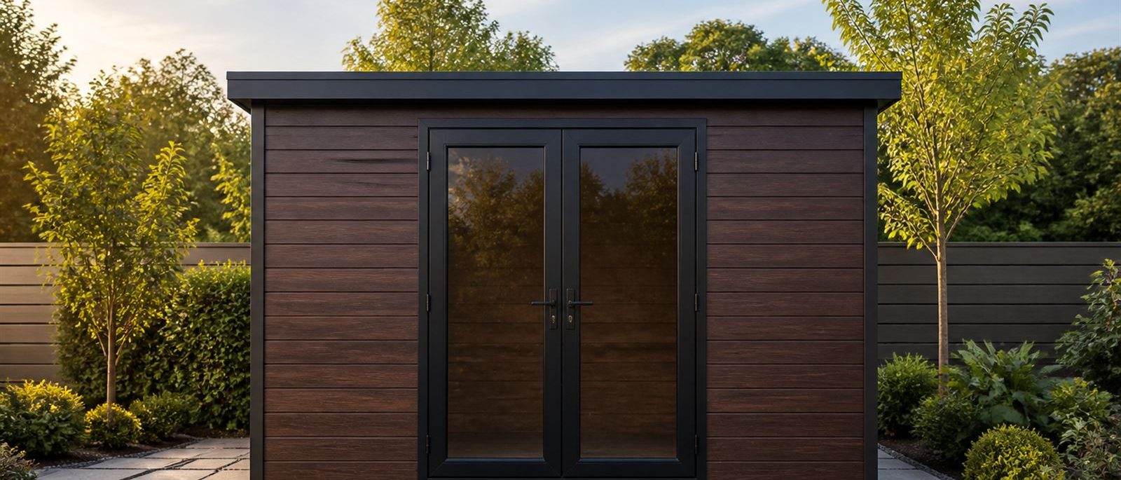 WPC garden shed in a premium yard