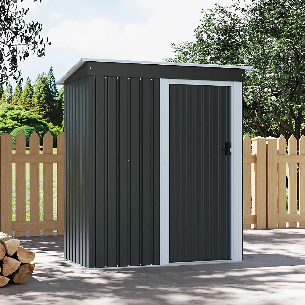 Pent roof single door metal shed front view