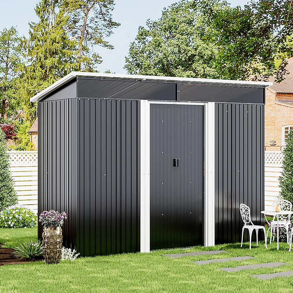 Pent roof double door metal shed