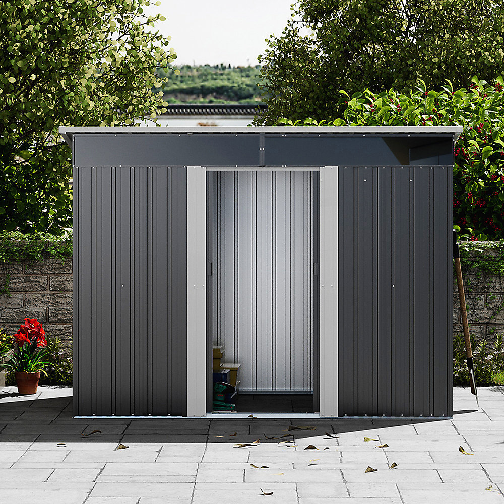 Pent roof double door metal shed front