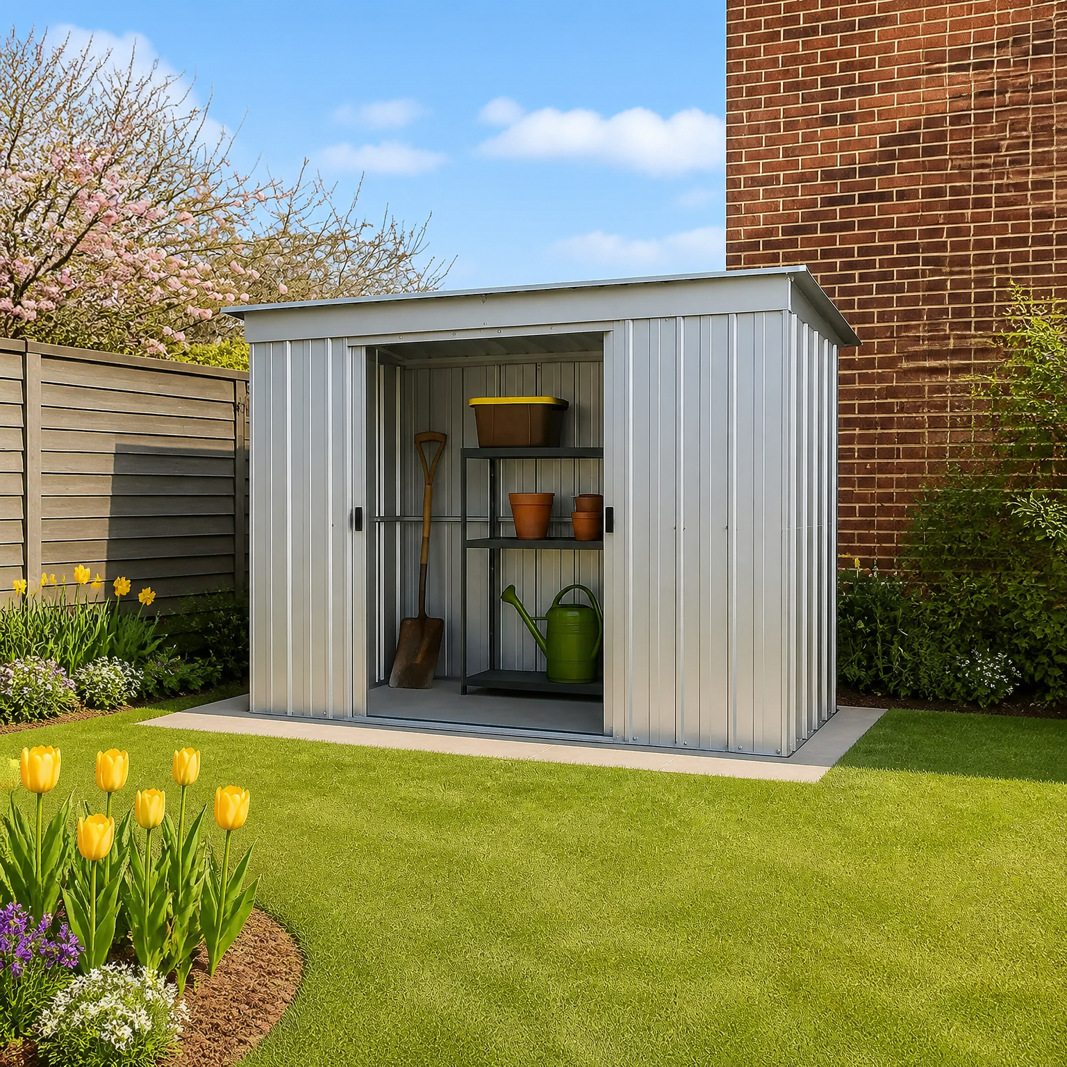 Pent roof double-sided metal shed