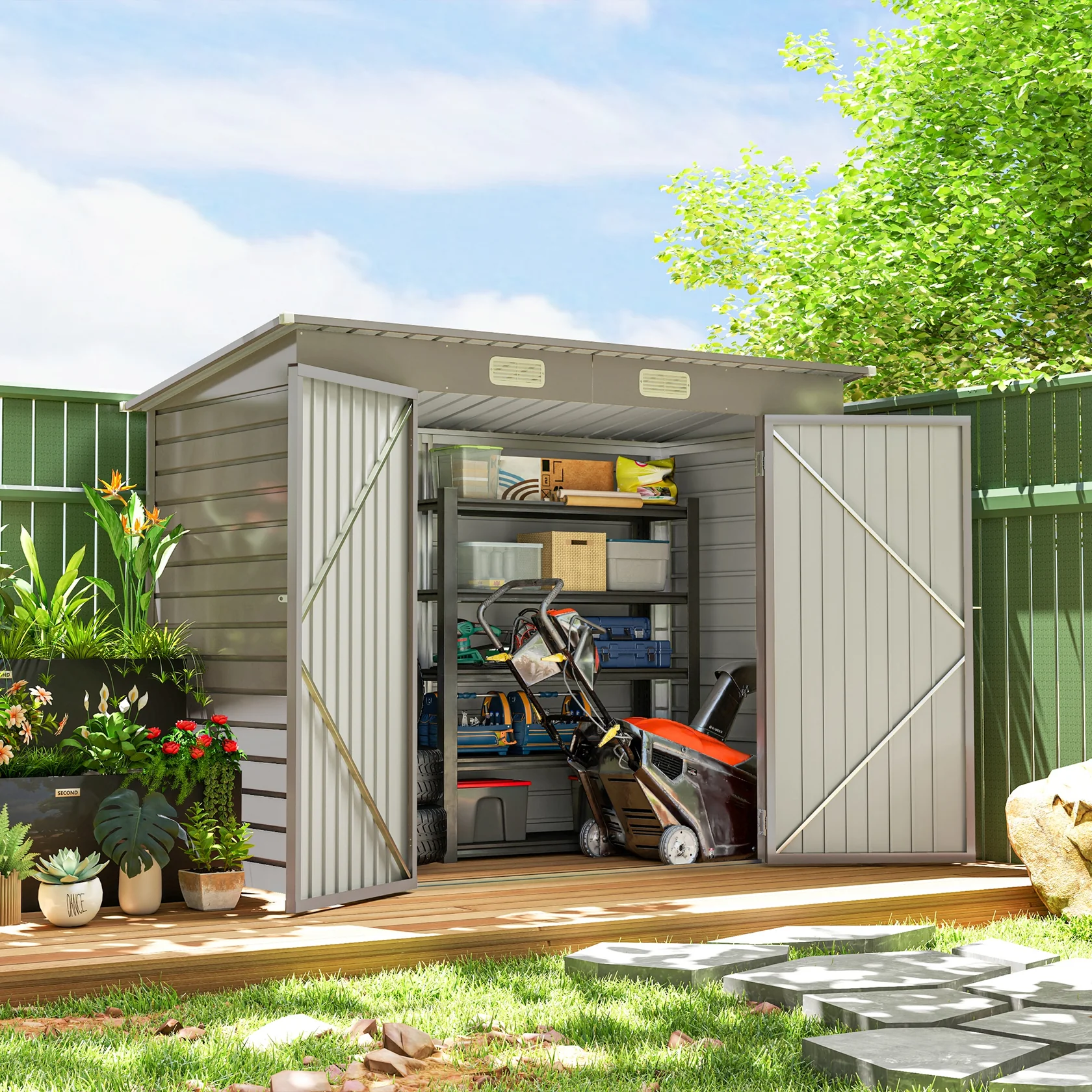 Pent roof double-sided shed front