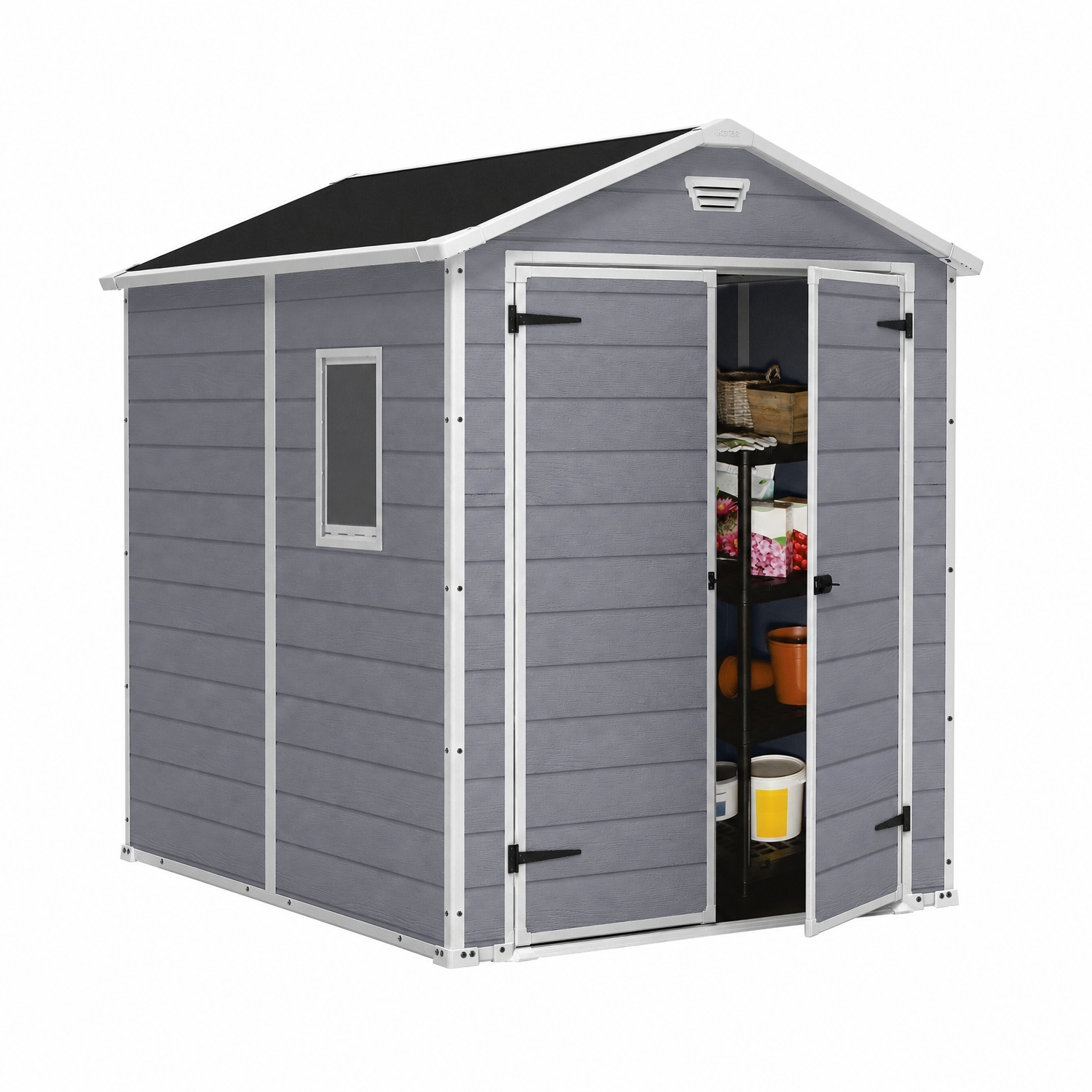 Apex roof double door resin shed front