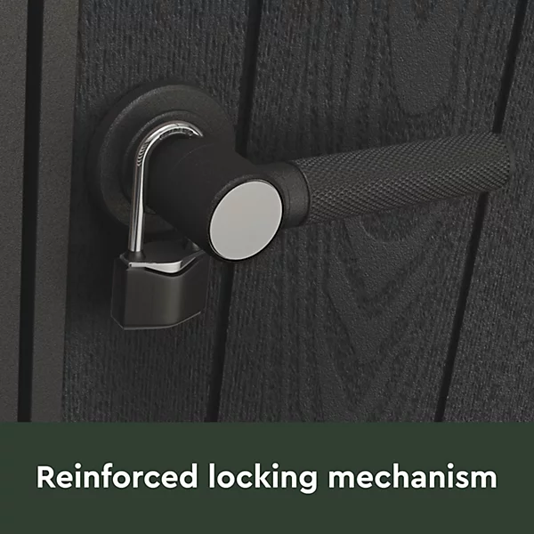 Pent roof double door resin shed locking detail